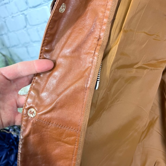 🚫🚫🚫SOLD! VINTAGE |•Tobacco Color Retro Leather Jacket•| - Picture 9 of 12